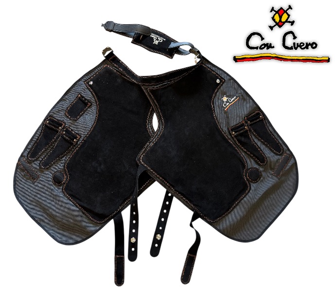 Con Cuero Grembiule Olimpic Fibra Serraje Nero Lungo 12243
